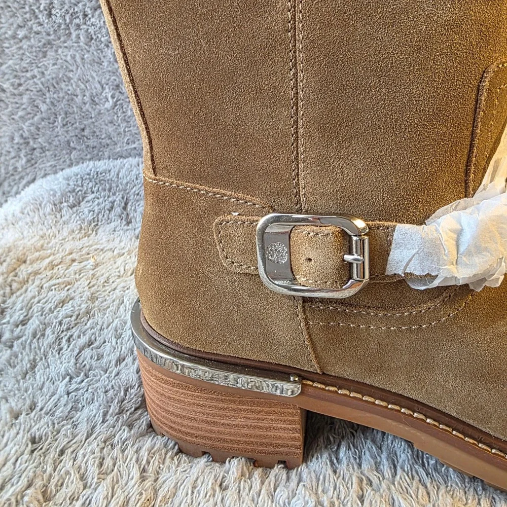 Vince Camuto Women's Suede Chain Link Zipper Ankle Moto Boots Shoes 7.5M NIB‎
